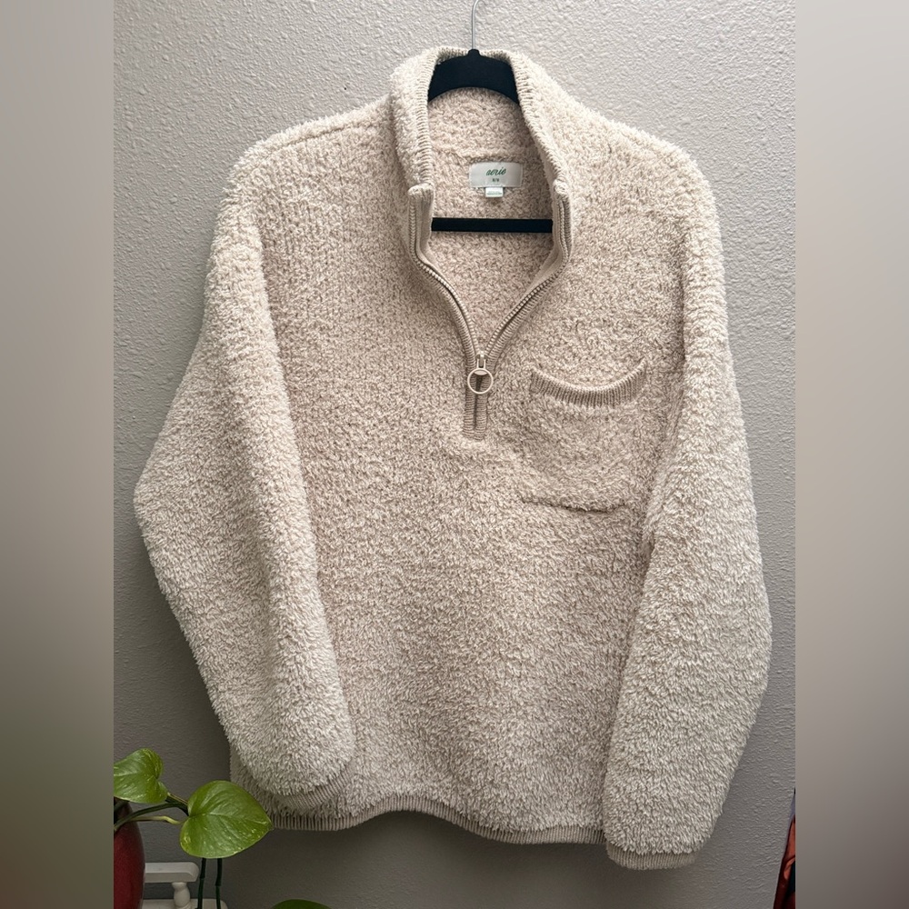 BNWOT Aerie Cream Teddy Quarter-Zip Jacket - Picture 2 of 7